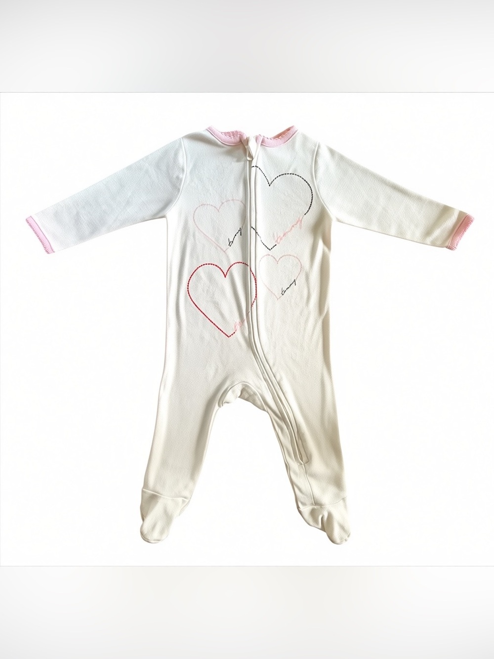 Tommy Hilfiger White Footed One-Piece with Pink & Red Heart Accents 6-9 months